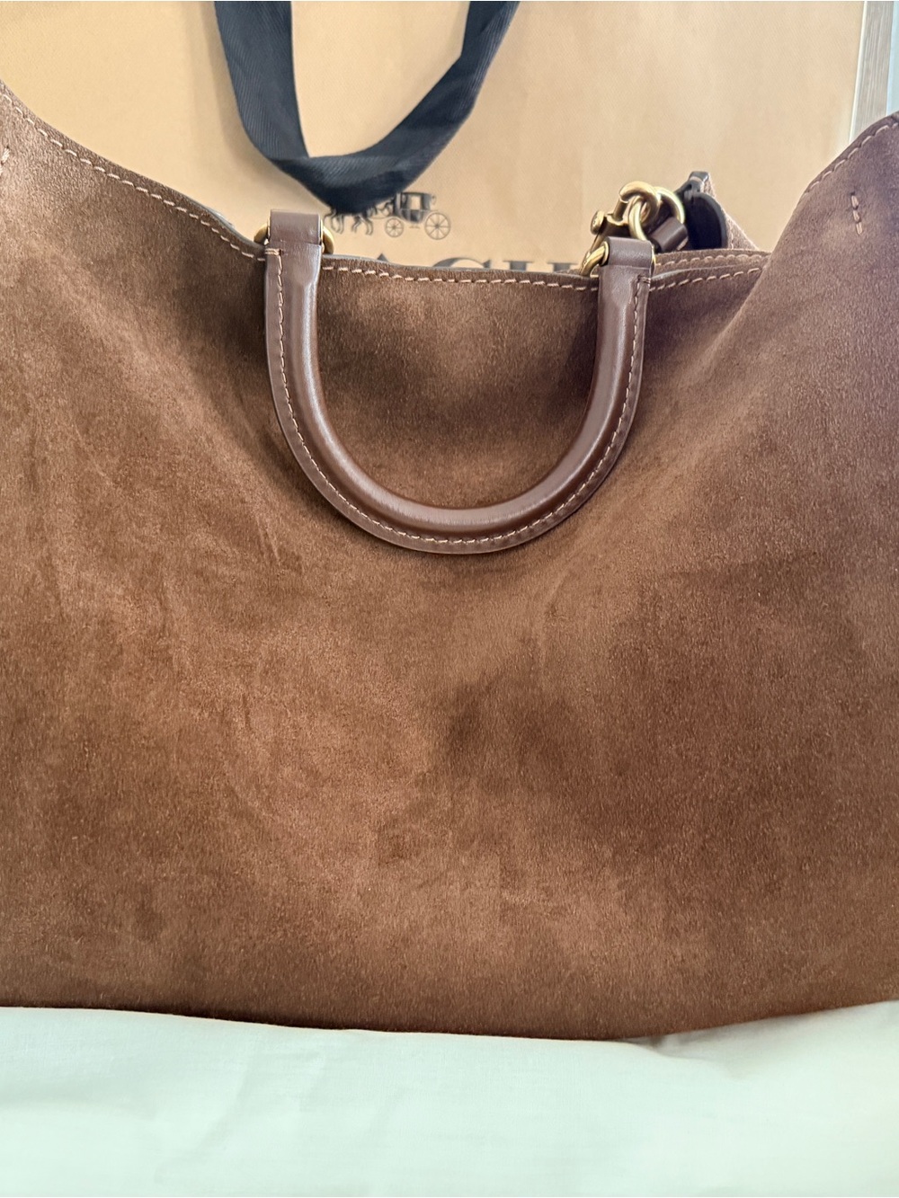 Coach Rogue 40 Chocolate Brown Suede with Gold-Tone Hardware - Picture 8 of 11